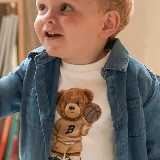 Mayoral L/s shirt bear Cream 2058