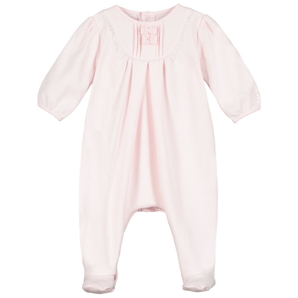 Emile Et Rose Shantel Pink Interlock All In One With Pleated Yoke, Ric Rac Trim & Hat 1884PP