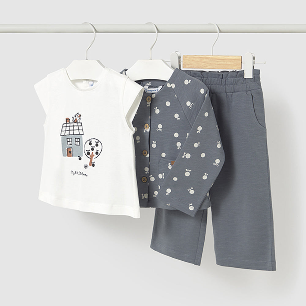 Mayoral Baby Girls 3 Pcs Pant Set Charcoal 1574