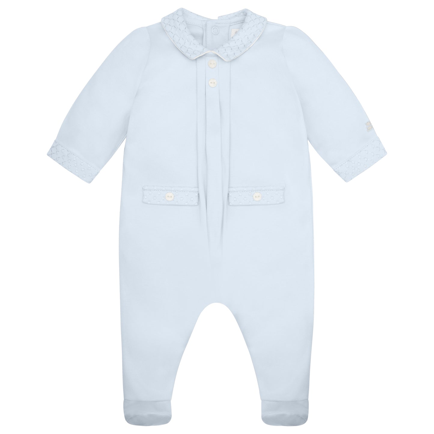 Emile Et Rose Kenny Blue Interlock All In One, Check Embroidered Collar, Cuffs & Pocket Flaps 2615PB