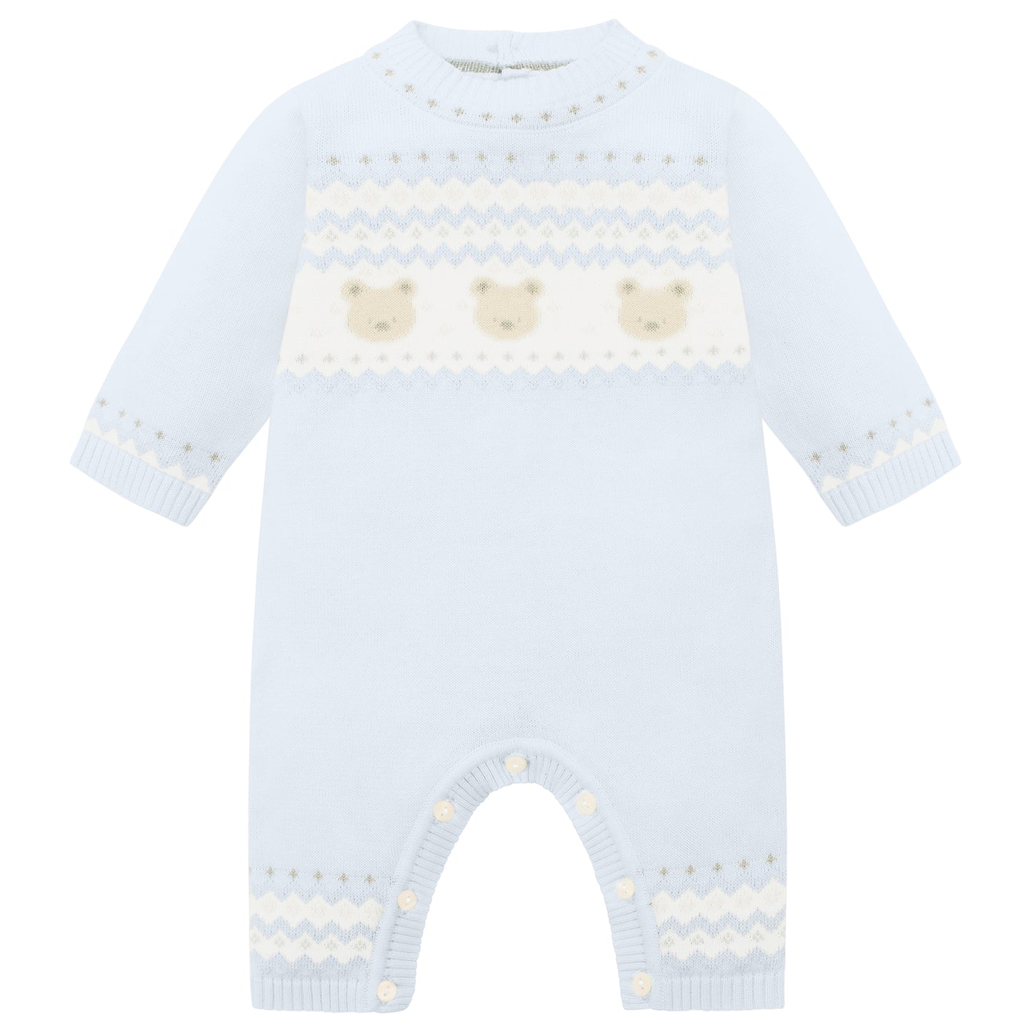 Emile Et Rose Kristian Blue Knitted All In One With Bear & Fairisle Design, Hat 2622PB