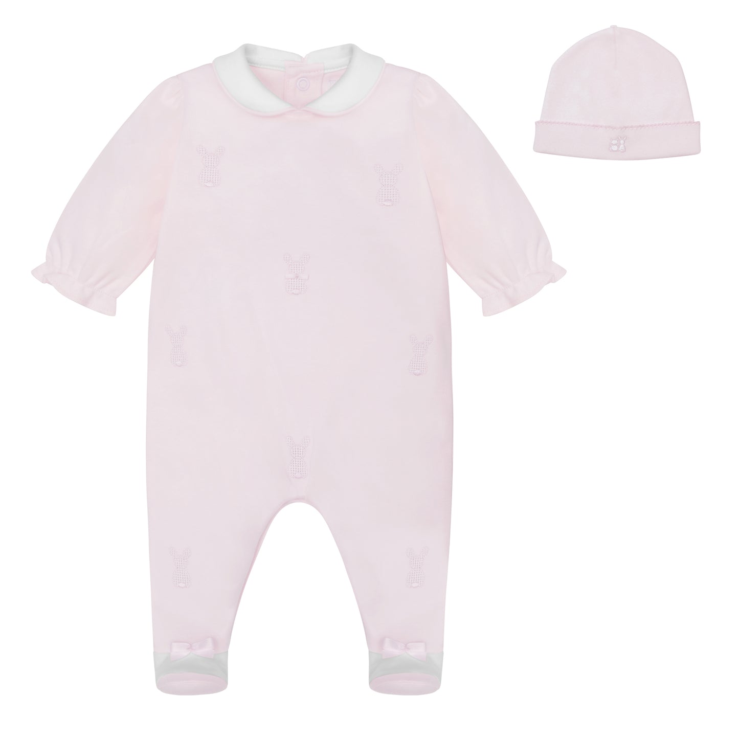 Emile Et Rose Kallie Pink Interlock All In One With Collar, Embroidered Bunnies & Hat 2630PP