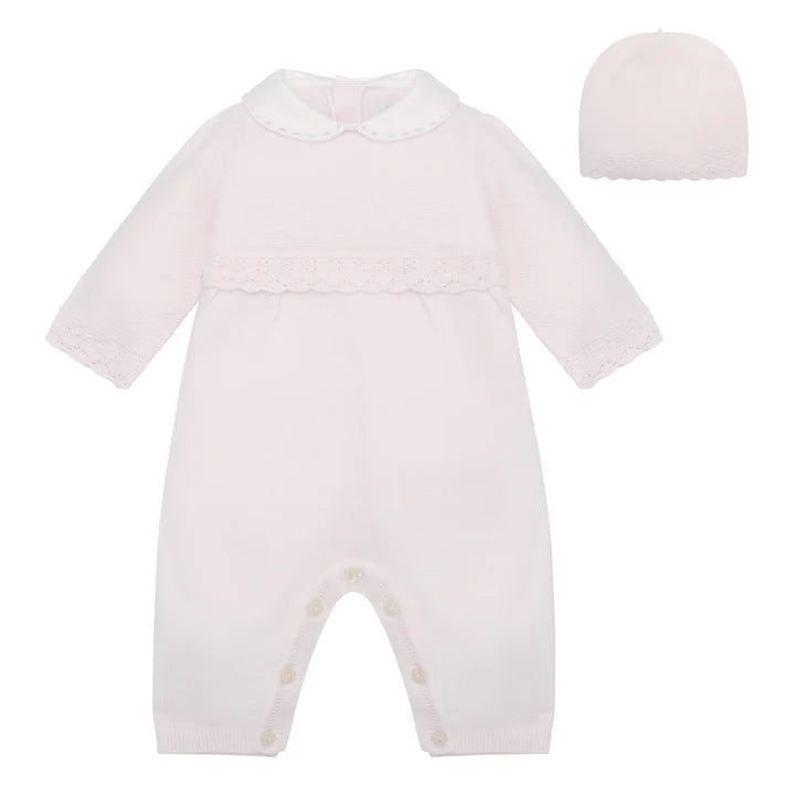 Emile et Rose Kat Pink Knitted AIO with pretty scalloped hems & Hat 2632PP