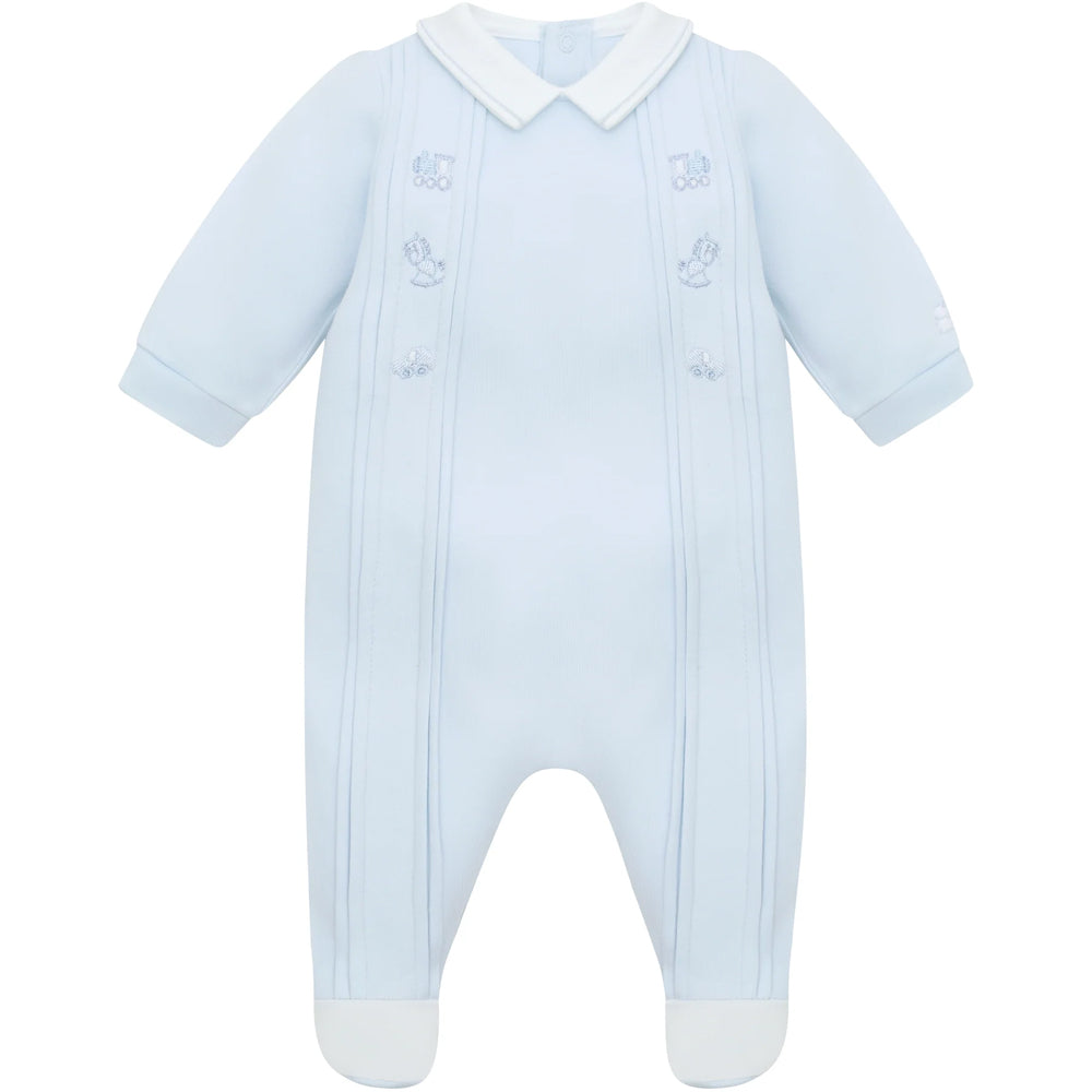 Emile et Rose Lewis Boys Pale Blue Interlock Aio With Vertical Pleats & Toy Emb, Collar 2639PB