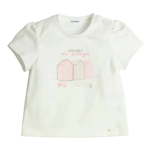 Gymp Girls T-Shirt Aerobic Beach Cabins Off White/Old Rose 353-6267-10