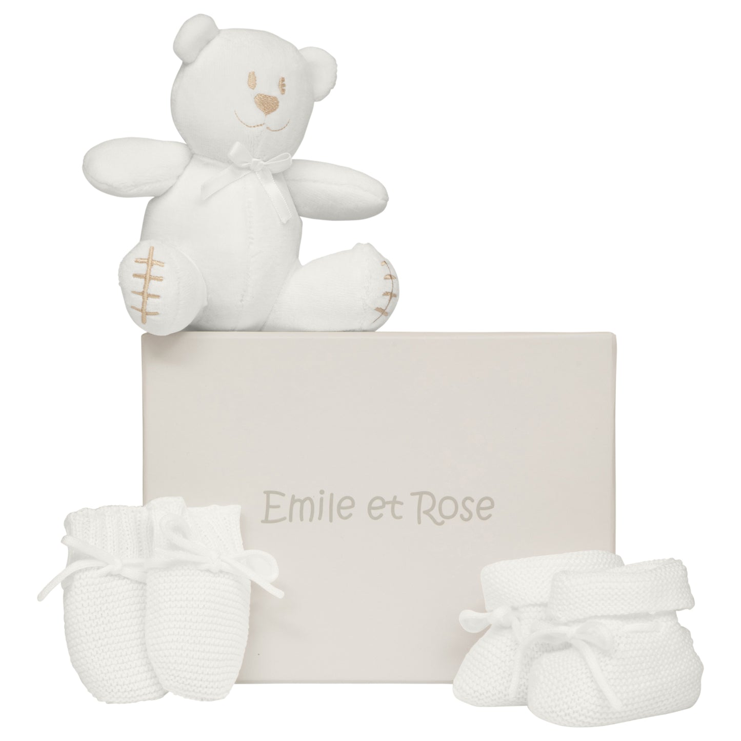Emile Et Rose Kelsey White Knitted Mitt, Boottee & Toy Set 4240WH