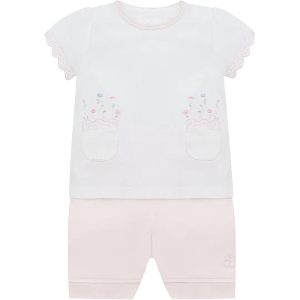 Emile et Rose Luna Girls Pale Pink 2Pc Sj Top With Floral Embroidery, Pockets & Shorts 5400PP
