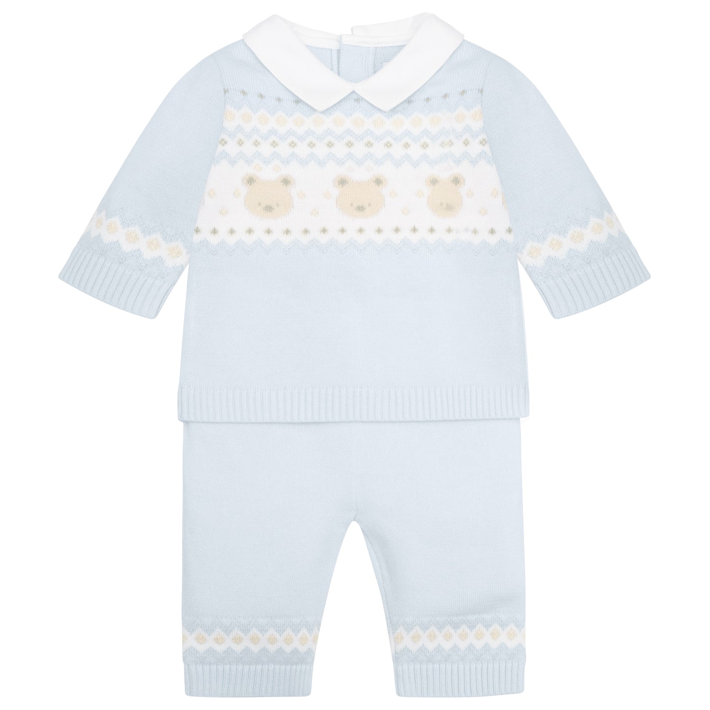 Emile Et Rose Kipling Blue Knit 2 Piece Bear & Fairisle Jumper, Leggings & Hat 6512PB