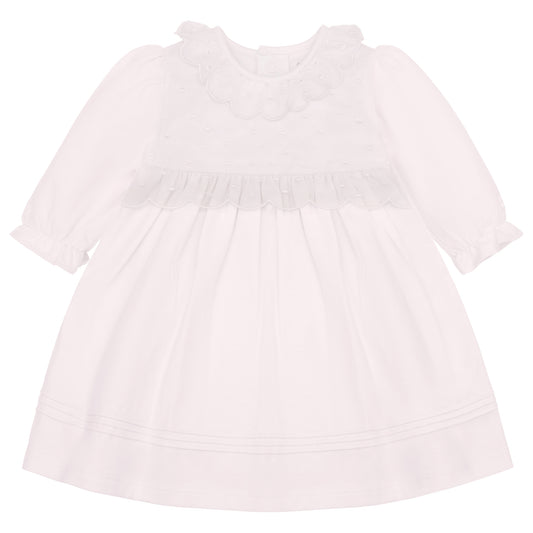 Emile Et Rose Kara Pink Stretch Jersey Dress With Embroidered Tulle Overlay & Tights 8469PP