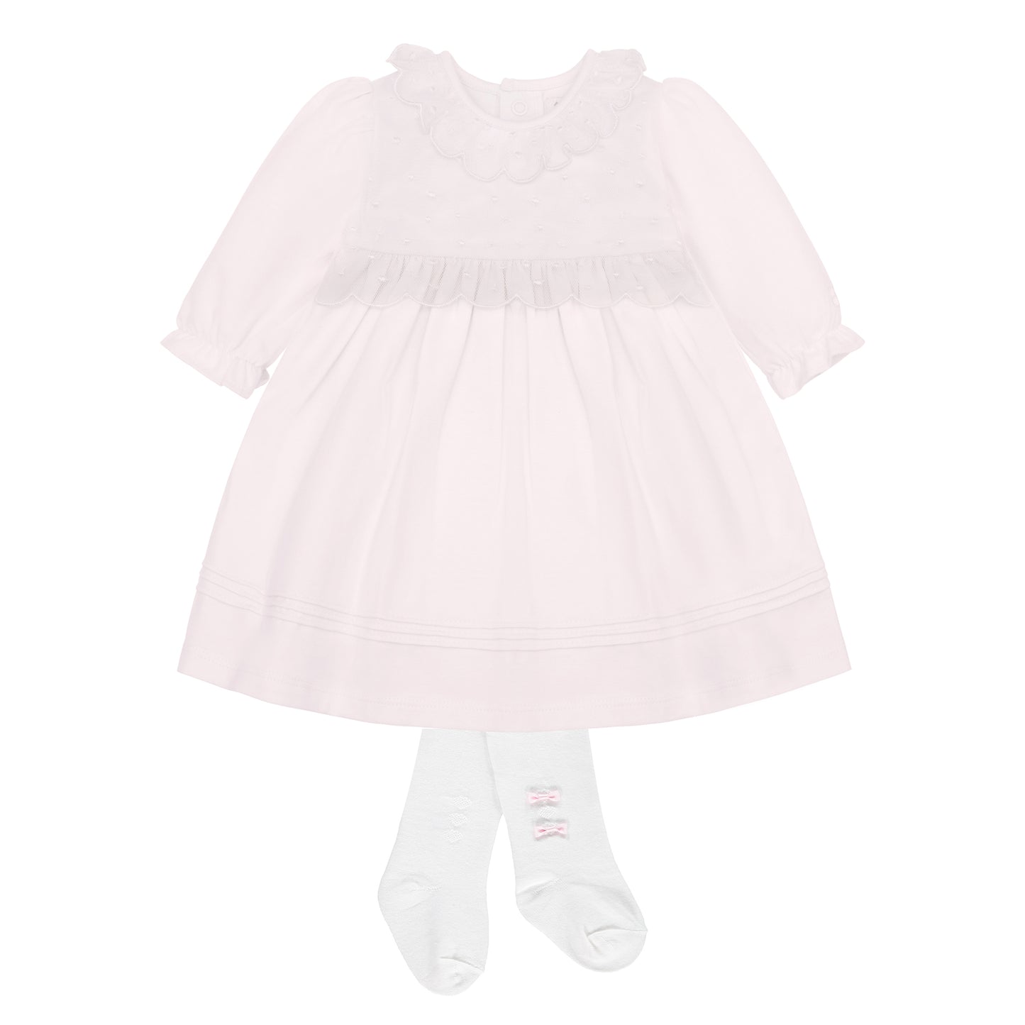 Emile Et Rose Kara Pink Stretch Jersey Dress With Embroidered Tulle Overlay & Tights 8469PP