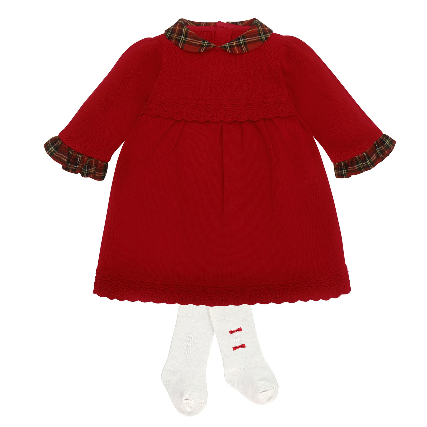 Emile Et Rose Kesia Red Knitted Dress With Tartan Collar, Slv Frills & Tights 8475RD