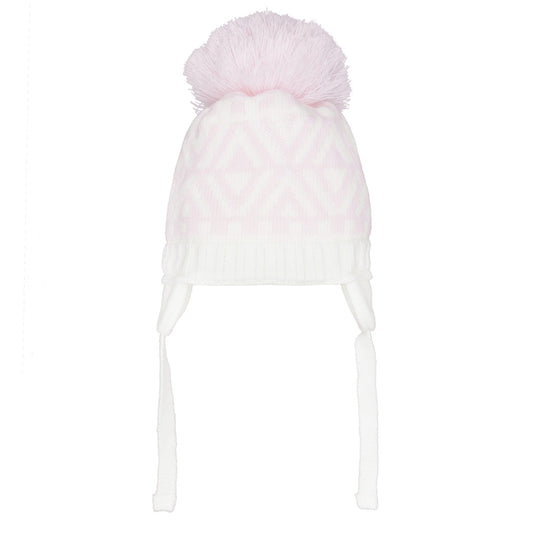 Pastels & Co Baley Pink/White Nordic Knit With Single Pom Pom A-