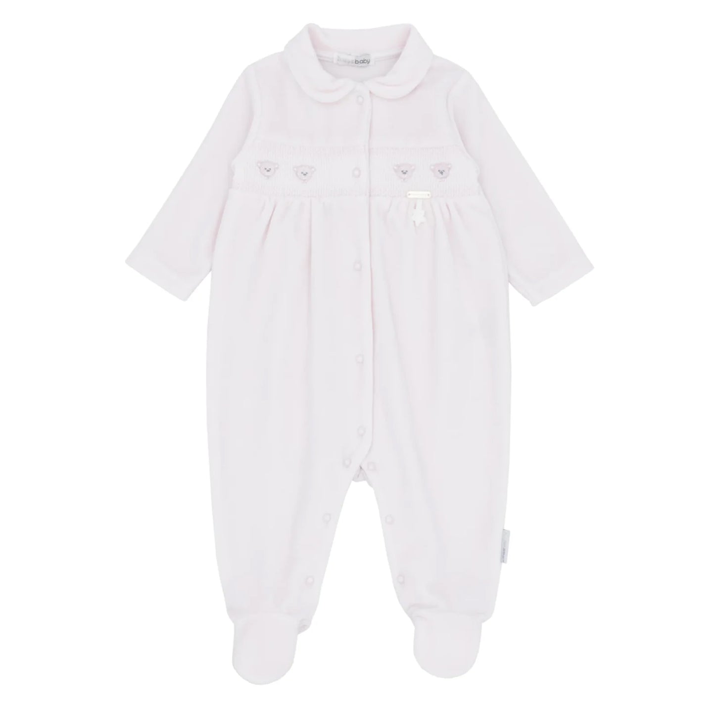 blues baby Eindhoven Girls Pink Velour All In one With Teddy Applique BB2066P