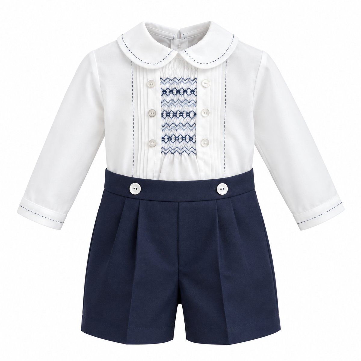 Sarah Louise Boys 2 Piece Set Ivory/Navy 013912