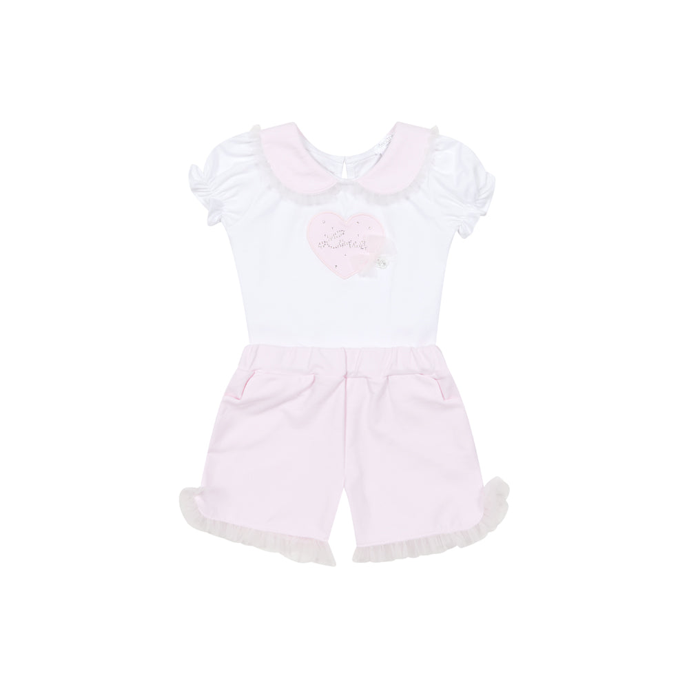 Deolinda Girls Amore White/Pink Short Set Dbv26713