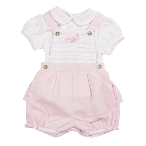 Mintini White/Pink Top & Romper Dungaree Mb6335A
