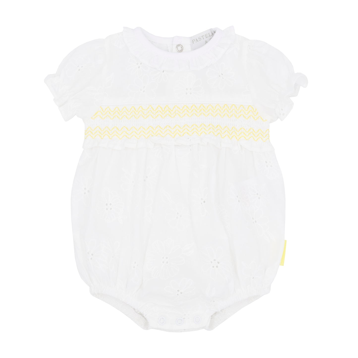 Pastels & Co Lexi Lemon/White Blooming Beautiful Romper With Frill Collar Pa-202W-Bh