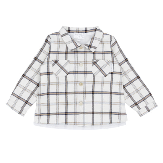 Pastels & Co Dailey Check And Tex Check Over Shirt Beige/Ivory Pa-302E?