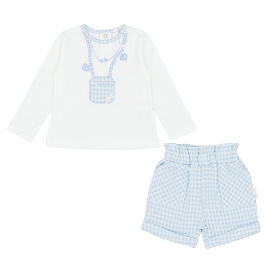 Pastels & Co Afador Pretty Preppy Chic Check Top And Shorts Set Blue Pa-311A