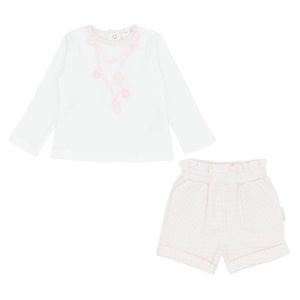 Pastels & Co Afador Pretty Preppy Chic Check Top And Shorts Set Pink Pa-311A