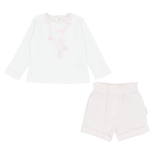 Pastels & Co Afador Pretty Preppy Chic Check Top And Shorts Set Pink Pa-311A