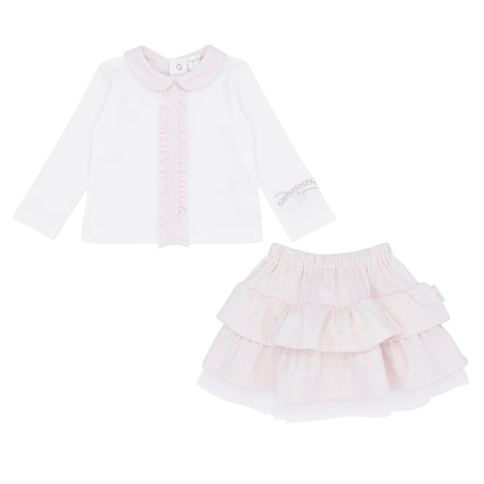 Pastels & Co Beulah Pretty Preppy Chic Check Blouse And Skirt Set Pink Pa-311D