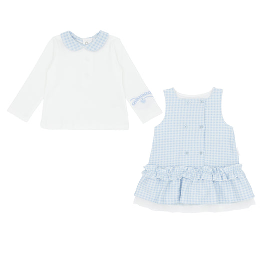 Pastels & Co Cecilia Pretty Preppy Chic Check Pinafore Dress With Blouse Blue Pa-311F
