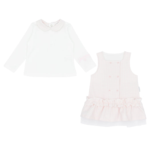 Pastels & Co Cecilia Pretty Preppy Chic Check Pinafore Dress With Blouse Pink Pa-311F