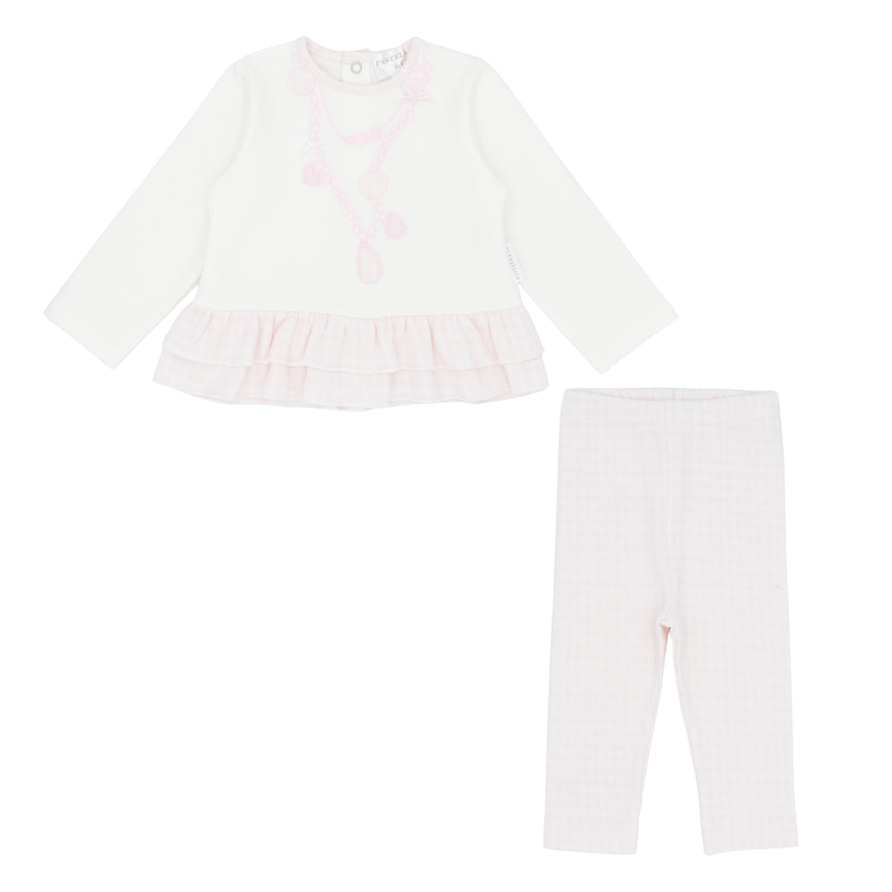 Pastels & Co Cora Pretty Preppy Chic Check Sweatshirt And Leggings Set Ivory/Pink Pa-311G