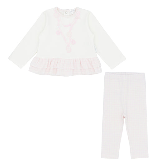 Pastels & Co Cora Pretty Preppy Chic Check Sweatshirt And Leggings Set Ivory/Pink Pa-311G