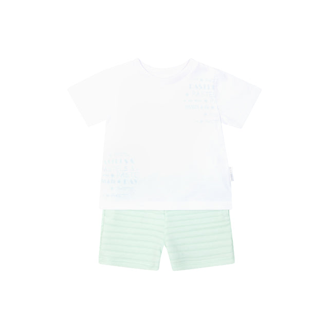 Pastels & Co Bear Beach Hut Blues T-Shirt And Shorts Mint 801H