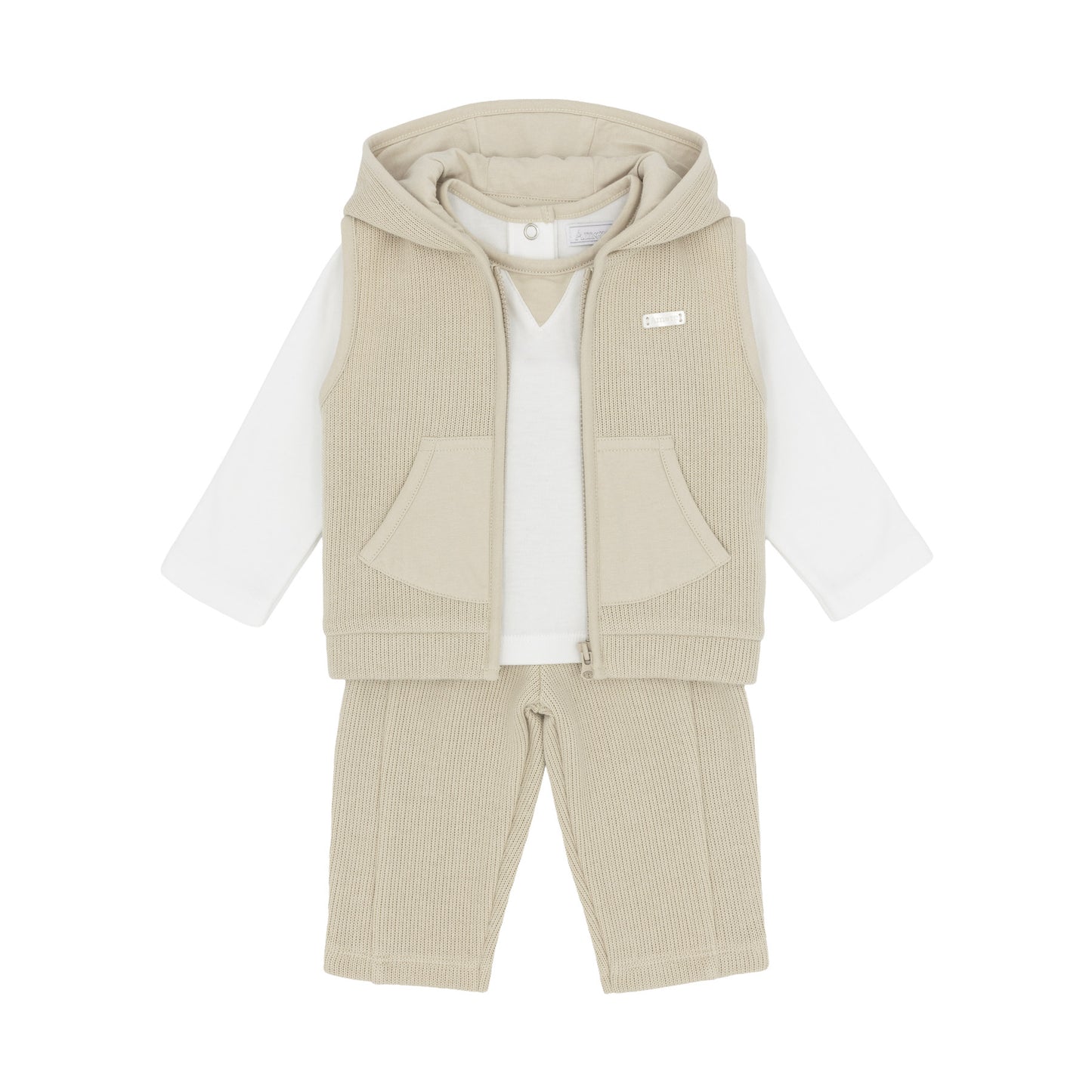 Amore Boys Knitted 3 Piece Gilet Set Beige AM0129 - front