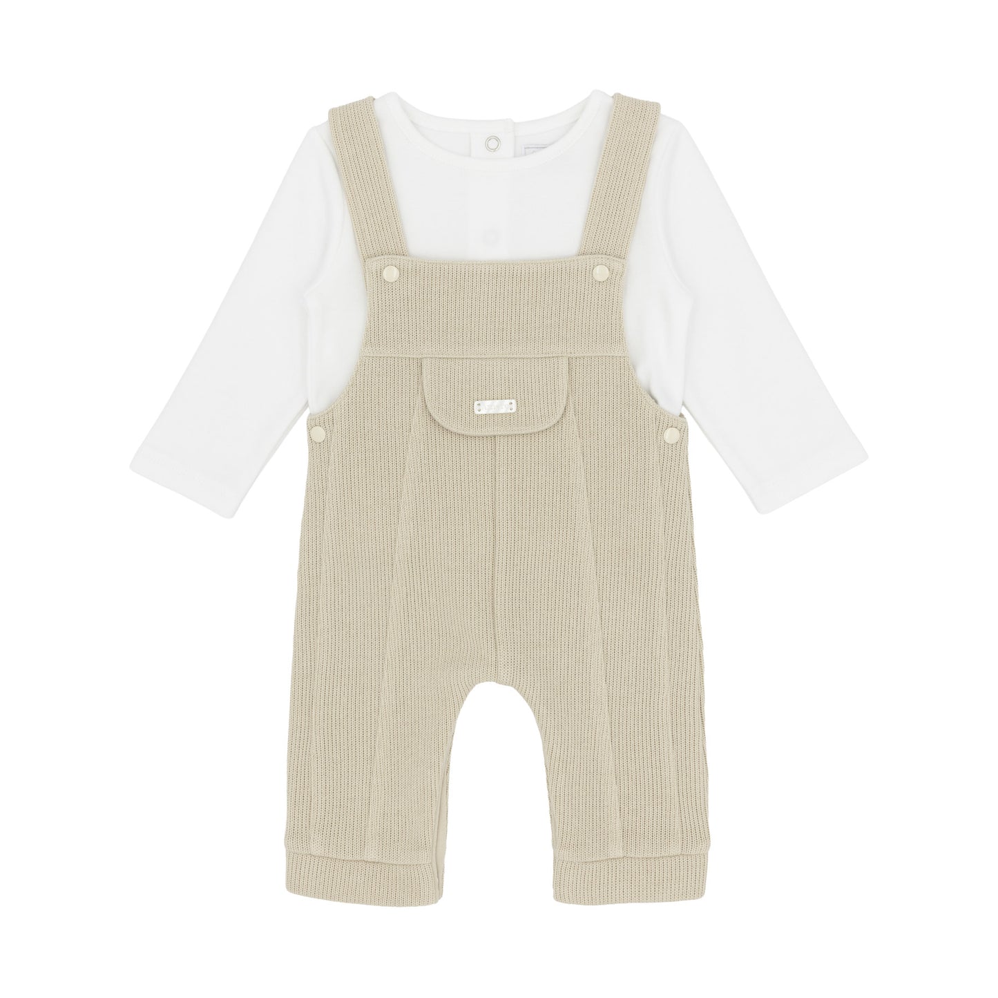 Amore Boys Knitted Dungaree Set Beige AM0132 - front