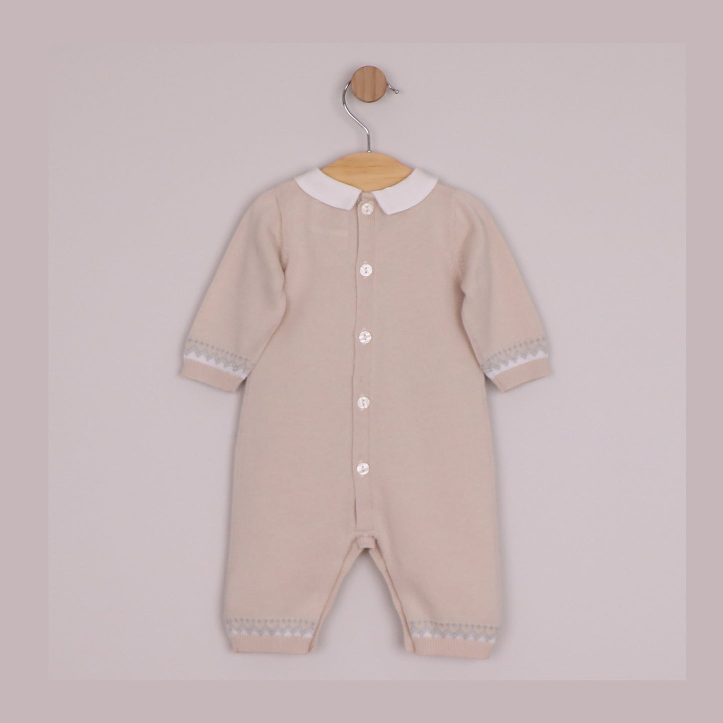 Emile et Rose Boys Milo Knit All In One with Large Teddy Motif & Zig-Zag Trim, Hat Stone 2663ST – back