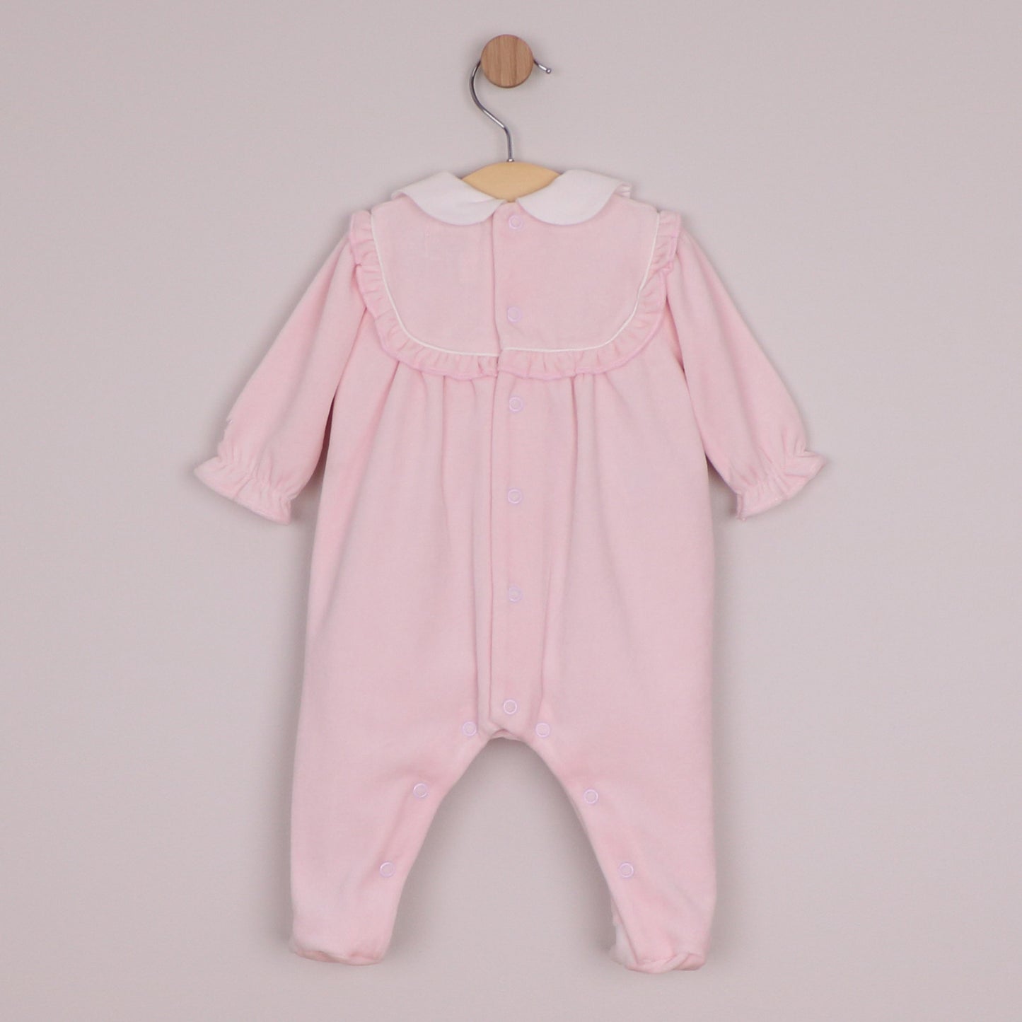 Emile et Rose Girls Maddy Velour All In One, Embroidered Inset Panel, Frill & Large Collar Pale Pink 2665PP – back