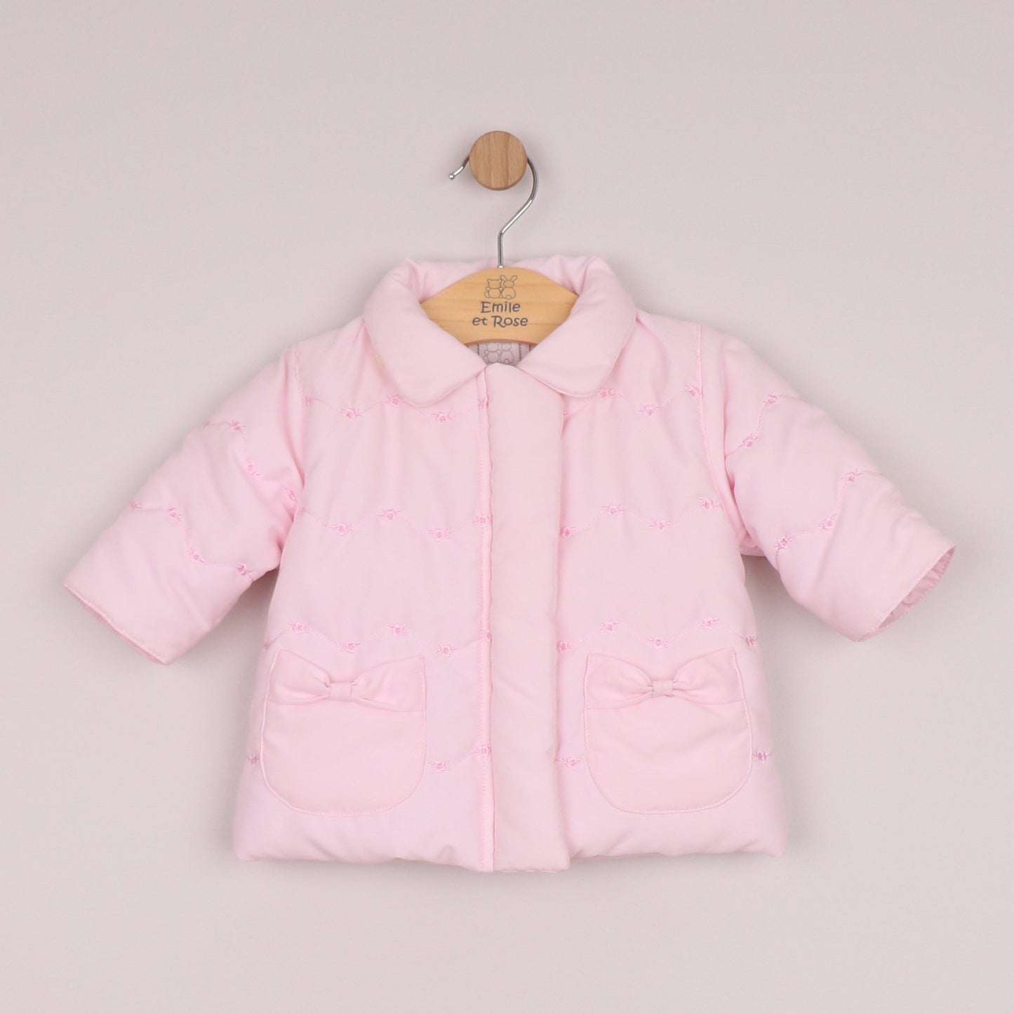 Emile et Rose Girls Carly Microfibre Jacket, Flower Embroidered Pockets & Mitts Pale Pink 9327PP – additional c