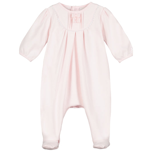 Emile Et Rose Shantel Pink Interlock All In One With Pleated Yoke, Ric Rac Trim & Hat 1884PP