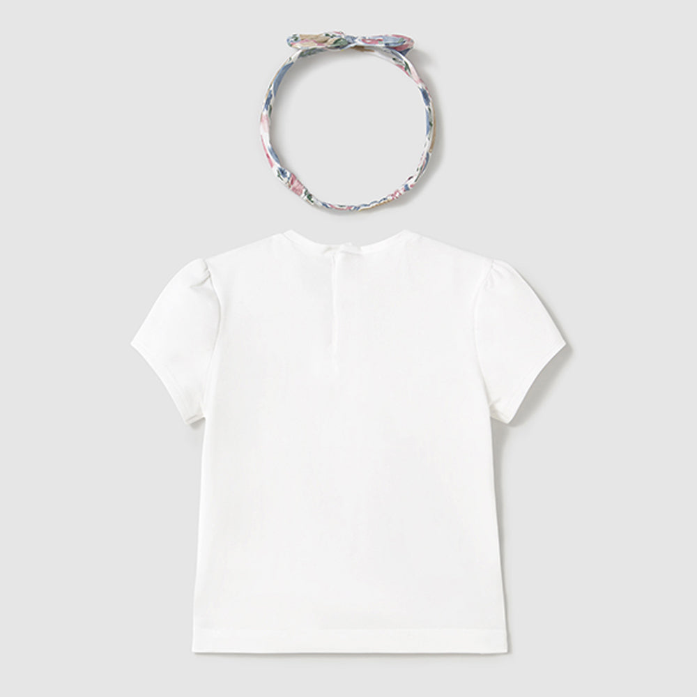 Mayoral Baby Girls S/S T-Shirt W/ Headband White 1044