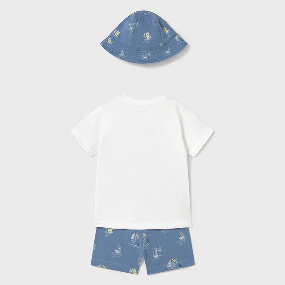Mayoral Baby Boys Knit Set W/ Bucket Hat Capri Blue 1655
