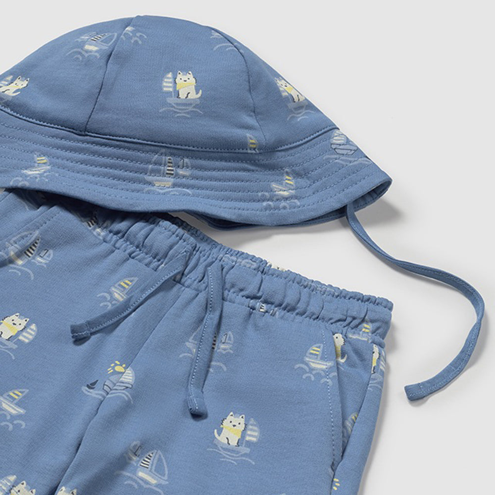 Mayoral Baby Boys Knit Set W/ Bucket Hat Capri Blue 1655