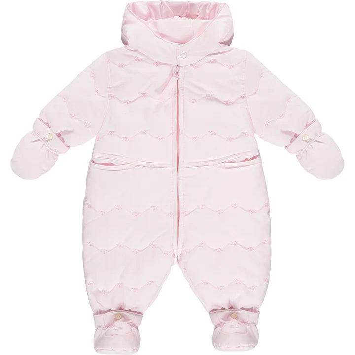 Emile et Rose Cicely Pink Microfibre flower emb Pramsuit with Mitts & Bootees 2526PP
