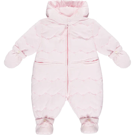 Emile et Rose Cicely Pink Microfibre flower emb Pramsuit with Mitts & Bootees 2526PP