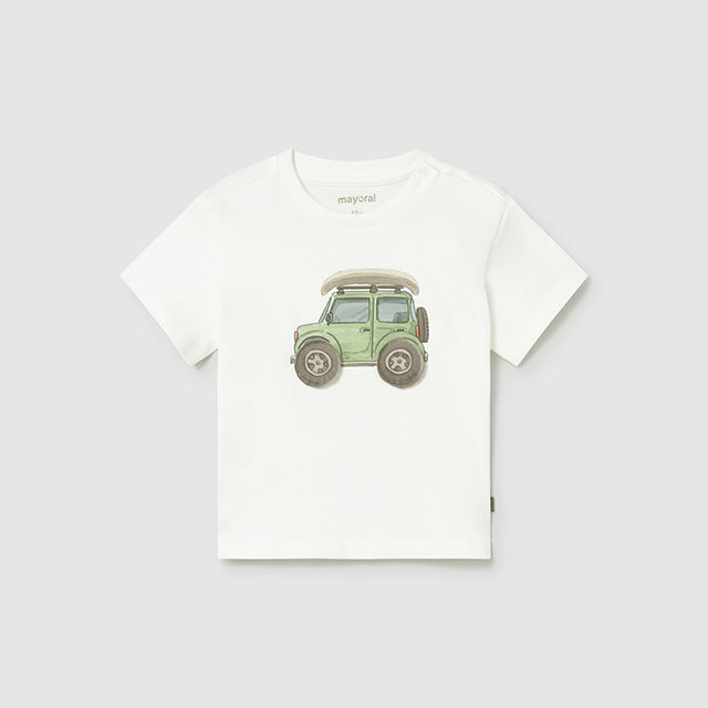 Mayoral Cream-car Short Sleeve T-Shirt 1011