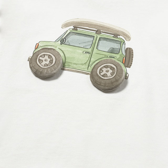 Mayoral Cream-car Short Sleeve T-Shirt 1011