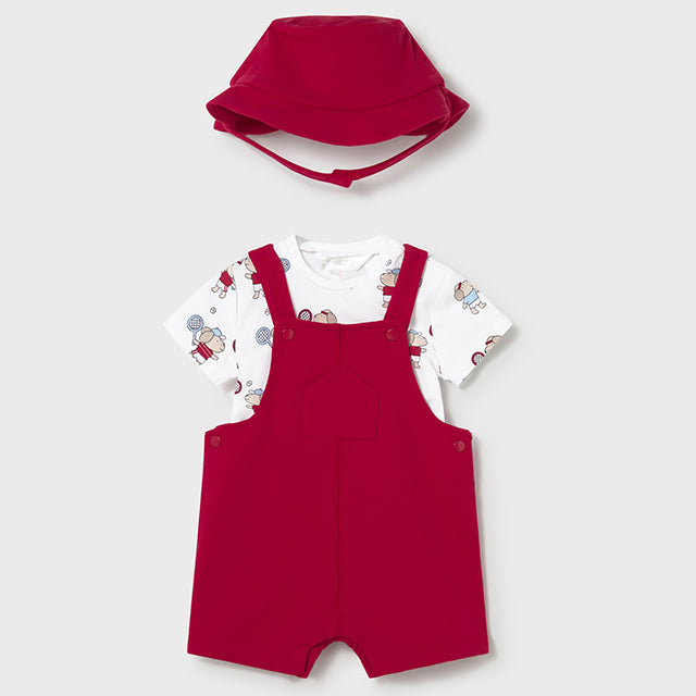 Mayoral Red knit dungarees & hat set 1624