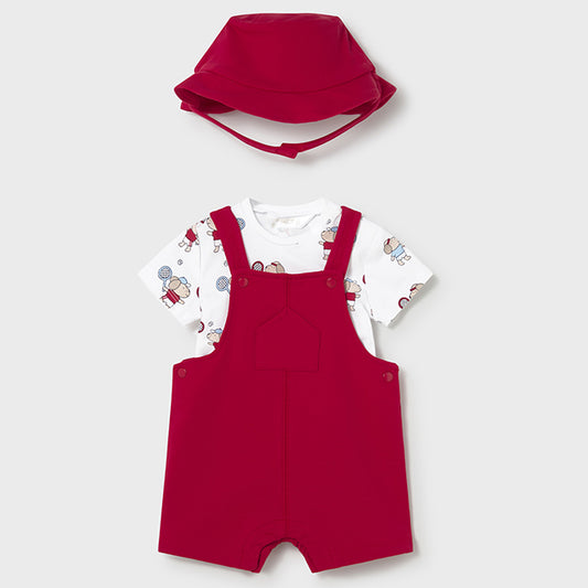 Mayoral Red knit dungarees & hat set 1624