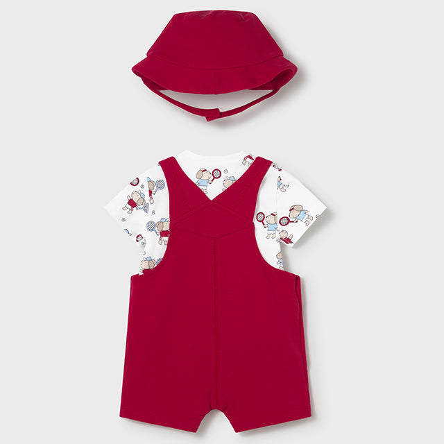 Mayoral Red knit dungarees & hat set 1624