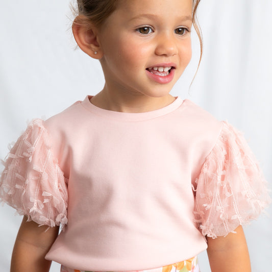 Mayoral Blossom Short Sleevel tulle t shirt 3001