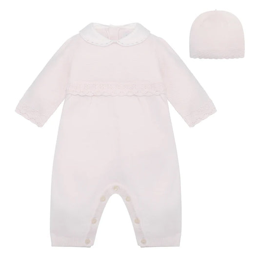 Emile et Rose Kat Pink Knitted AIO with pretty scalloped hems & Hat 2632PP