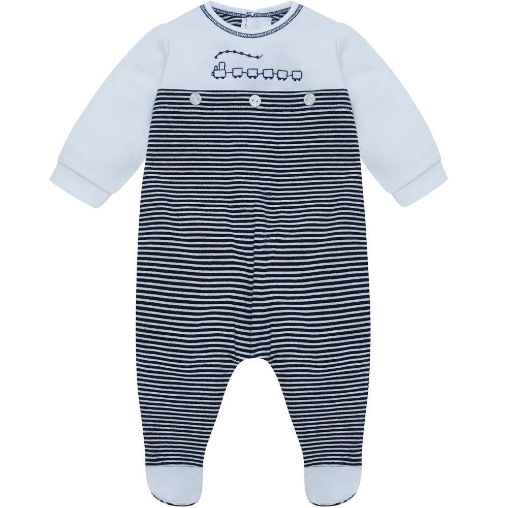 Emile et Rose Lincoln Boys Navy Jersey Aio With White Upper, Striped Lower & Train Emb 2644NV